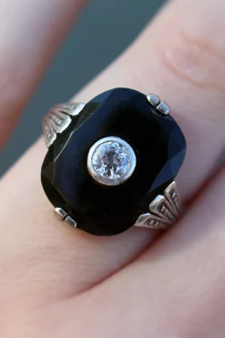 14ct Yellow and White Gold Art Deco Onyx and Diamond Ring
