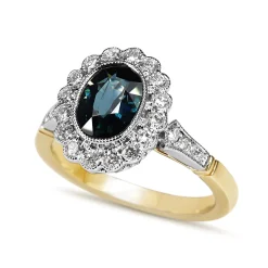 18ct Yellow and White Gold Oval Sapphire and Diamond Daisy Style Ring