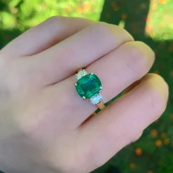 18ct Yellow and White Gold Emerald and Diamond 3 Stone Ring