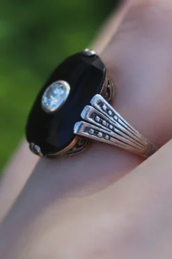 14ct Yellow and White Gold Art Deco Onyx and Diamond Ring