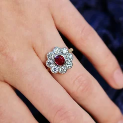 18ct Yellow and White Gold Ruby and Diamond Daisy Ring