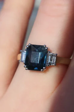 18ct Yellow and White Gold Sapphire and Diamond 3 Stone Ring