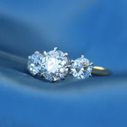 18ct Yellow and White Gold Victorian Style Old Cut Diamond 3 Stone Ring