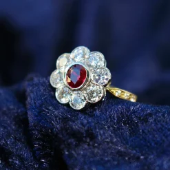 18ct Yellow and White Gold Ruby and Diamond Daisy Ring