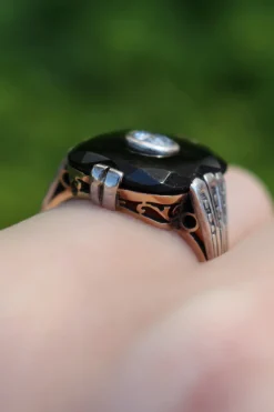 14ct Yellow and White Gold Art Deco Onyx and Diamond Ring