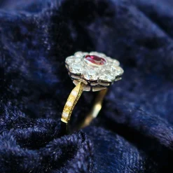 18ct Yellow and White Gold Ruby and Diamond Daisy Ring