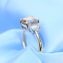 18ct Yellow and White Gold Asscher Champagne Diamond 3 Stone Ring