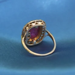 18ct Yellow and White Gold Antique Ruby and Diamond Halo Ring