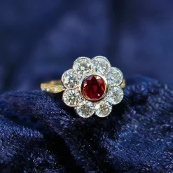 18ct Yellow and White Gold Ruby and Diamond Daisy Ring