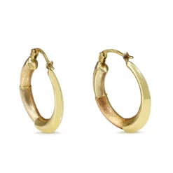 18ct Yellow Gold / 2 Tone Matte and Polished Hoop Earrings