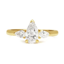 18ct Yellow Gold 3 Stone Pear Diamond Ring
