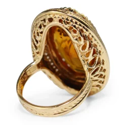 14ct Yellow Gold Amber and Pearl Large Cocktail Ring