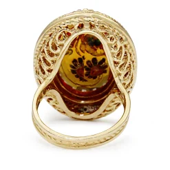 14ct Yellow Gold Amber and Pearl Large Cocktail Ring