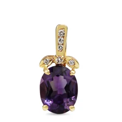14ct Yellow Gold Amethyst and Diamond Pendant / Enhancer