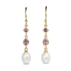 9ct Yellow Gold Amethyst and Pearl Drop Earrings