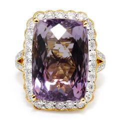 18ct Yellow Gold Amethyst and Diamond Daisy Style Halo Ring
