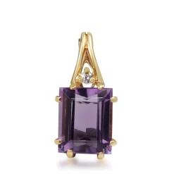14ct Yellow Gold Amethyst and Diamond Pendant / Enhancer