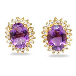 14ct Yellow Gold Amethyst and Diamond Stud Earrings