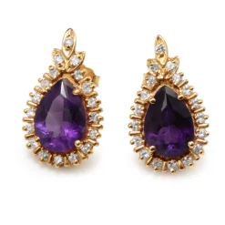 14ct Yellow Gold Amethyst and Diamond Stud Earrings