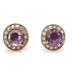 9ct Yellow Gold Amethyst and Diamond Stud Earrings