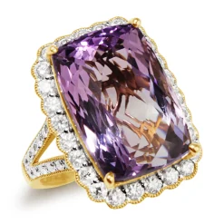 18ct Yellow Gold Amethyst and Diamond Daisy Style Halo Ring