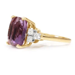 14ct Yellow Gold Amethyst and Diamond Vintage Ring