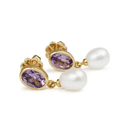 9ct Yellow Gold Amethyst and Pearl Earrings