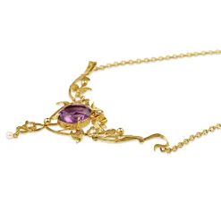 9ct Yellow Gold Amethyst and Pearl Antique Necklace