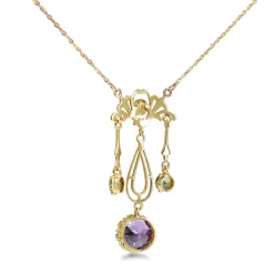 9ct Yellow Gold Amethyst and Peridot Deco Necklace