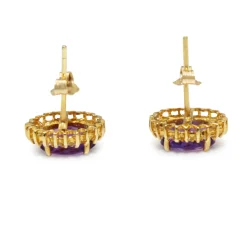 14ct Yellow Gold Amethyst and Diamond Stud Earrings