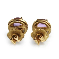 9ct Yellow Gold Amethyst and Diamond Stud Earrings