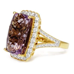 18ct Yellow Gold Amethyst and Diamond Daisy Style Halo Ring