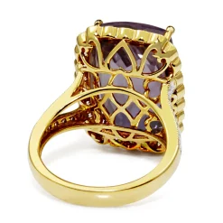 18ct Yellow Gold Amethyst and Diamond Daisy Style Halo Ring