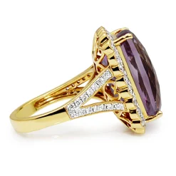 18ct Yellow Gold Amethyst and Diamond Daisy Style Halo Ring
