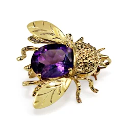 14ct Yellow Gold Amethyst Bee / Insect Brooch