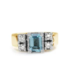 18ct Yellow Gold and Palladium Aquamarine and Diamond Ring