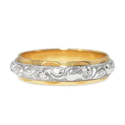 18ct Yellow Gold and Palladium Engraved Band Ring
