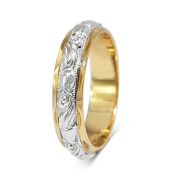 18ct Yellow Gold and Palladium Engraved Band Ring