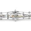 18ct Yellow Gold and Platinum Edwardian Old Cut Diamond and Pearl Bar Brooch