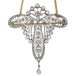 18ct Yellow Gold and Platinum Belle Epoque Old Cut Diamond Brooch / Necklace