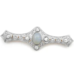 18ct Yellow Gold and Platinum Art Deco Opal and Diamond Brooch