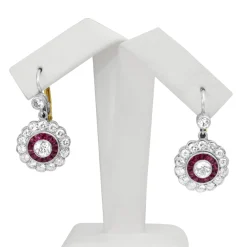 18ct Yellow Gold and Platinum Ruby and Diamond Earrings