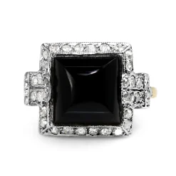 18ct Yellow Gold and Platinum Antique Onyx and Rose Cut Diamond Ring