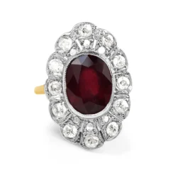 18ct Yellow Gold and Platinum Deco Treated Ruby and Diamond Ring