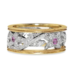 18ct Yellow Gold and Platinum Pink Sapphire and Diamond Band