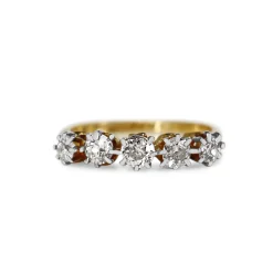 18ct Yellow Gold and Platinum Antique 5 Stone Old Cut Diamond Ring