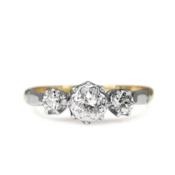 18ct Yellow Gold and Platinum 3 Stone Old Cut Diamond Ring