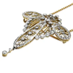 18ct Yellow Gold and Platinum Belle Epoque Old Cut Diamond Brooch / Necklace