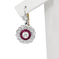 18ct Yellow Gold and Platinum Ruby and Diamond Earrings