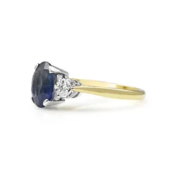 18ct Yellow Gold and Platinum Sapphire and Diamond 3 Stone Ring